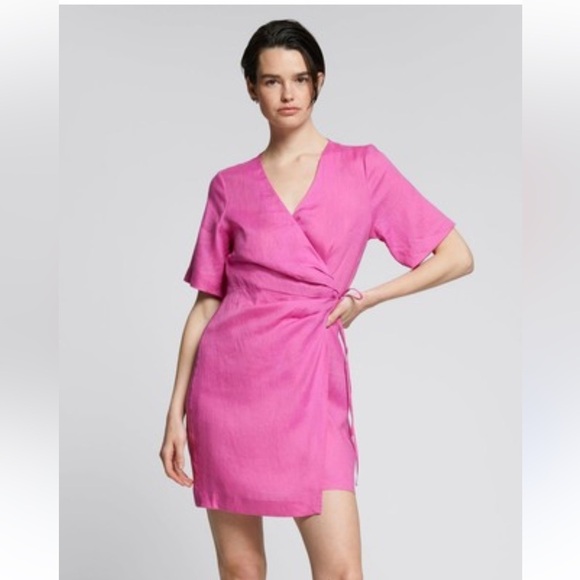 & Other Stories Pink Wrap Midi Dress 100 linen - Picture 1 of 9